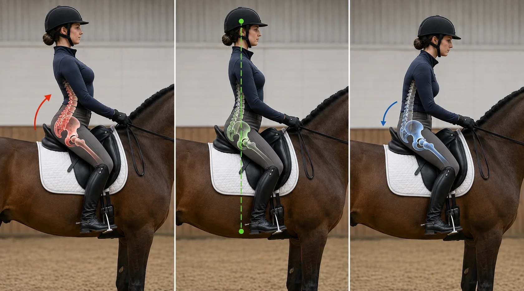 Image showing various Pelvic Tilts in Horse Riders