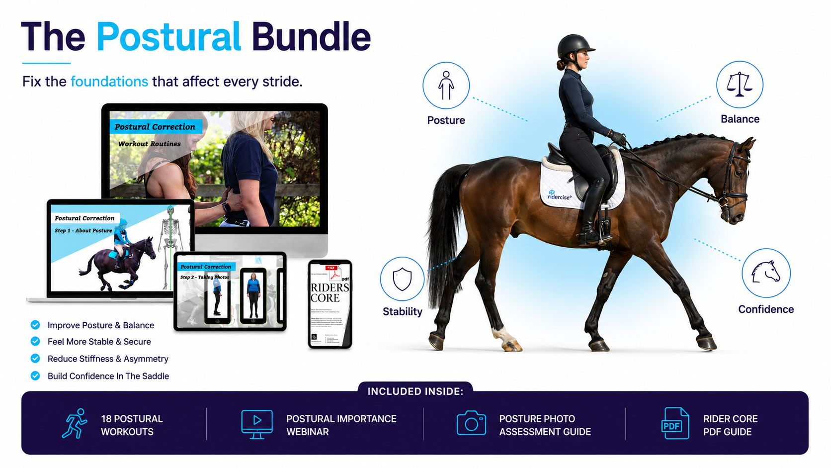 Image showing the RiderCise Postural Workout Bundle - For riders who want to improve their pelvic Tilts and riding Posture