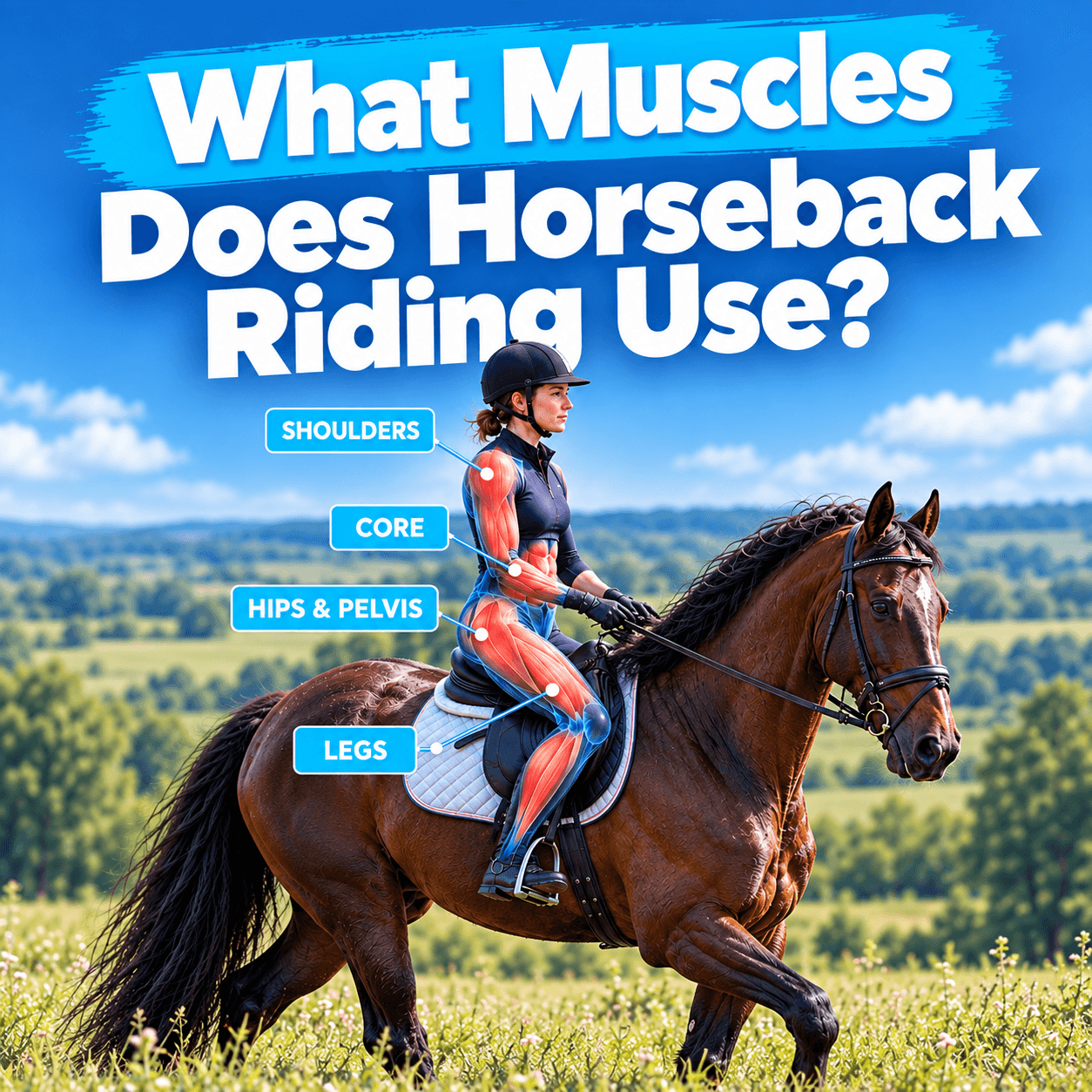 An image of a horse and rider showing What Muscles Does Horseback Riding Use - Square
